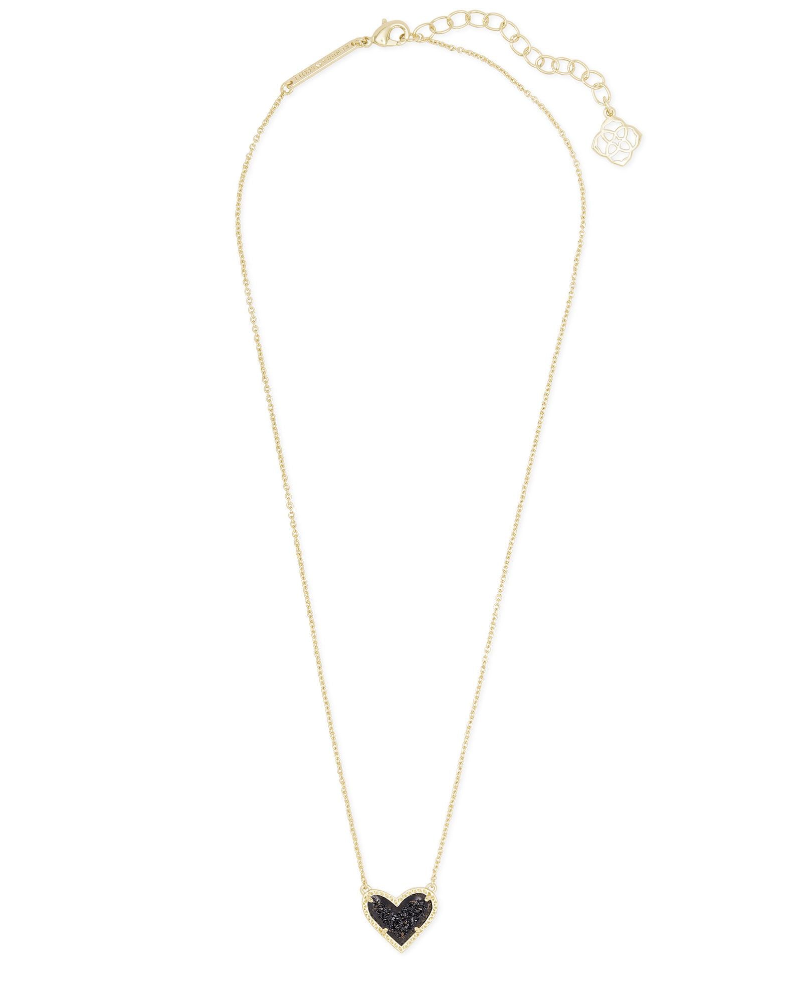 Kendra Scott | Ari Heart Gold Pendant Necklace in Black Drusy - Giddy Up Glamour Boutique