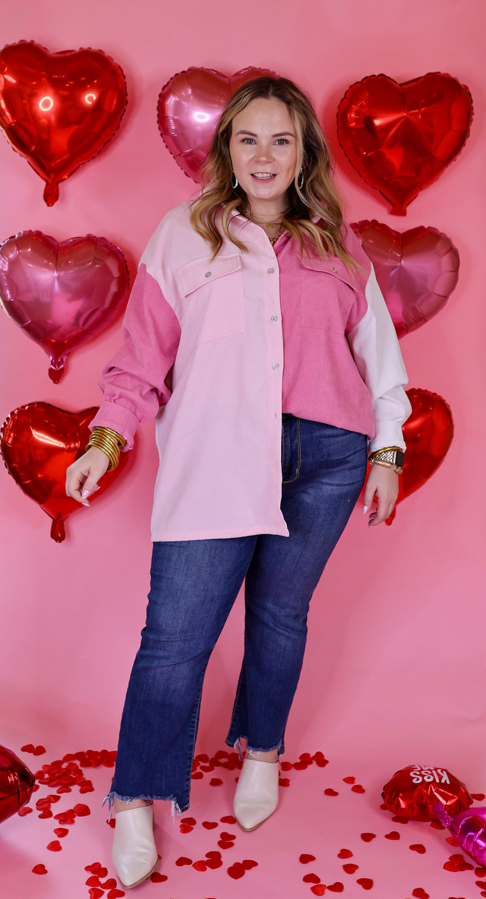 Full of Fun Color Block Button Up Shacket in Pink Mix - Giddy Up Glamour Boutique