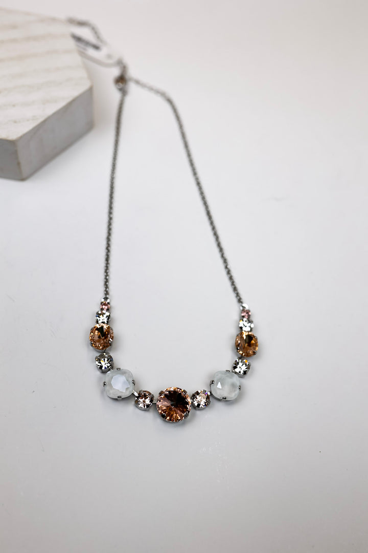 Sorrelli | Half Circle Tennis Necklace in Palladium Silver Tone and Snow Bunny - Giddy Up Glamour Boutique