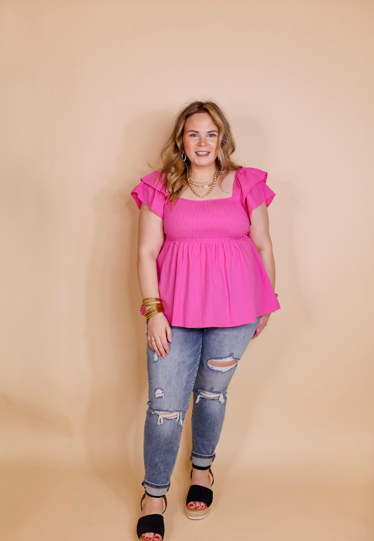 Celebrate Good Times Smocked Babydoll Top in Pink - Giddy Up Glamour Boutique