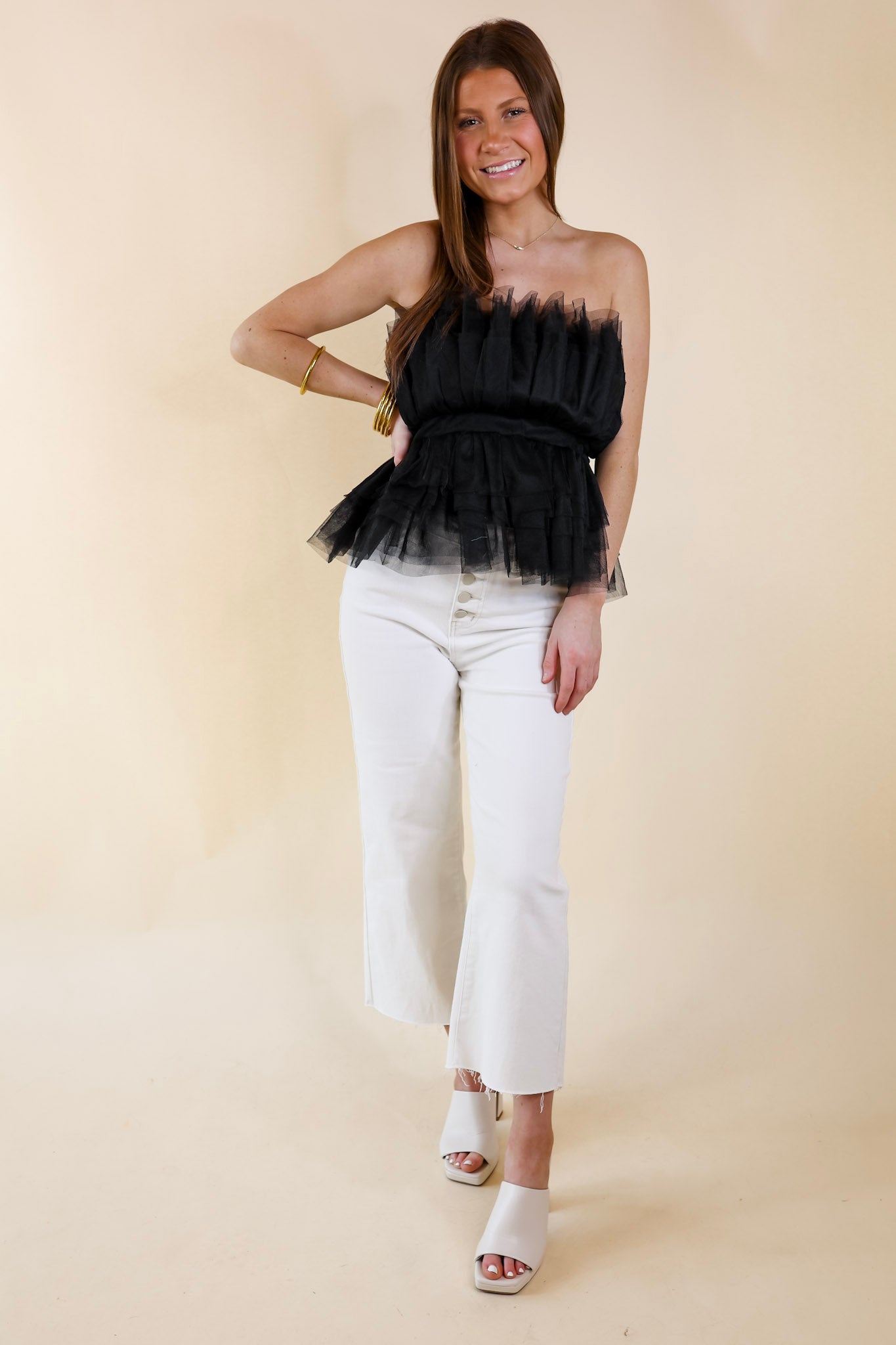 Pretty In Paris Strapless Tulle Top in Black - Giddy Up Glamour Boutique