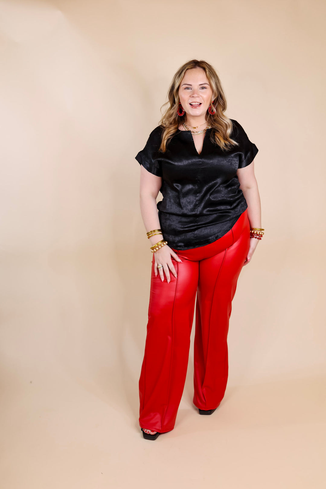 Channeling Confidence Notch Neck Short Sleeve Top in Black - Giddy Up Glamour Boutique