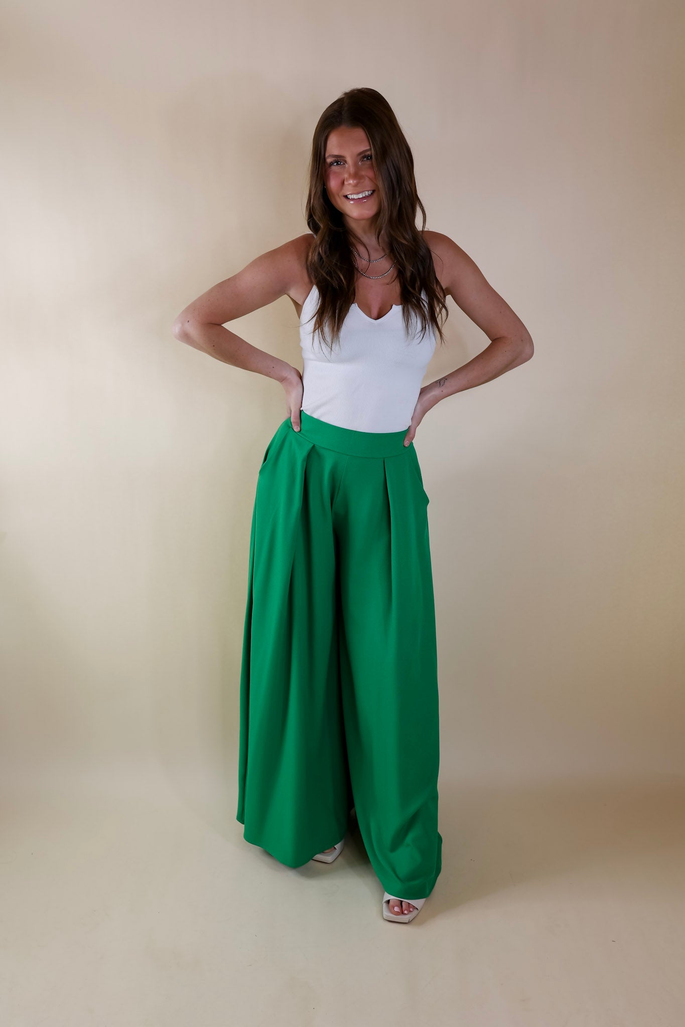 Urban Wonders Wide Leg Pants in Green - Giddy Up Glamour Boutique