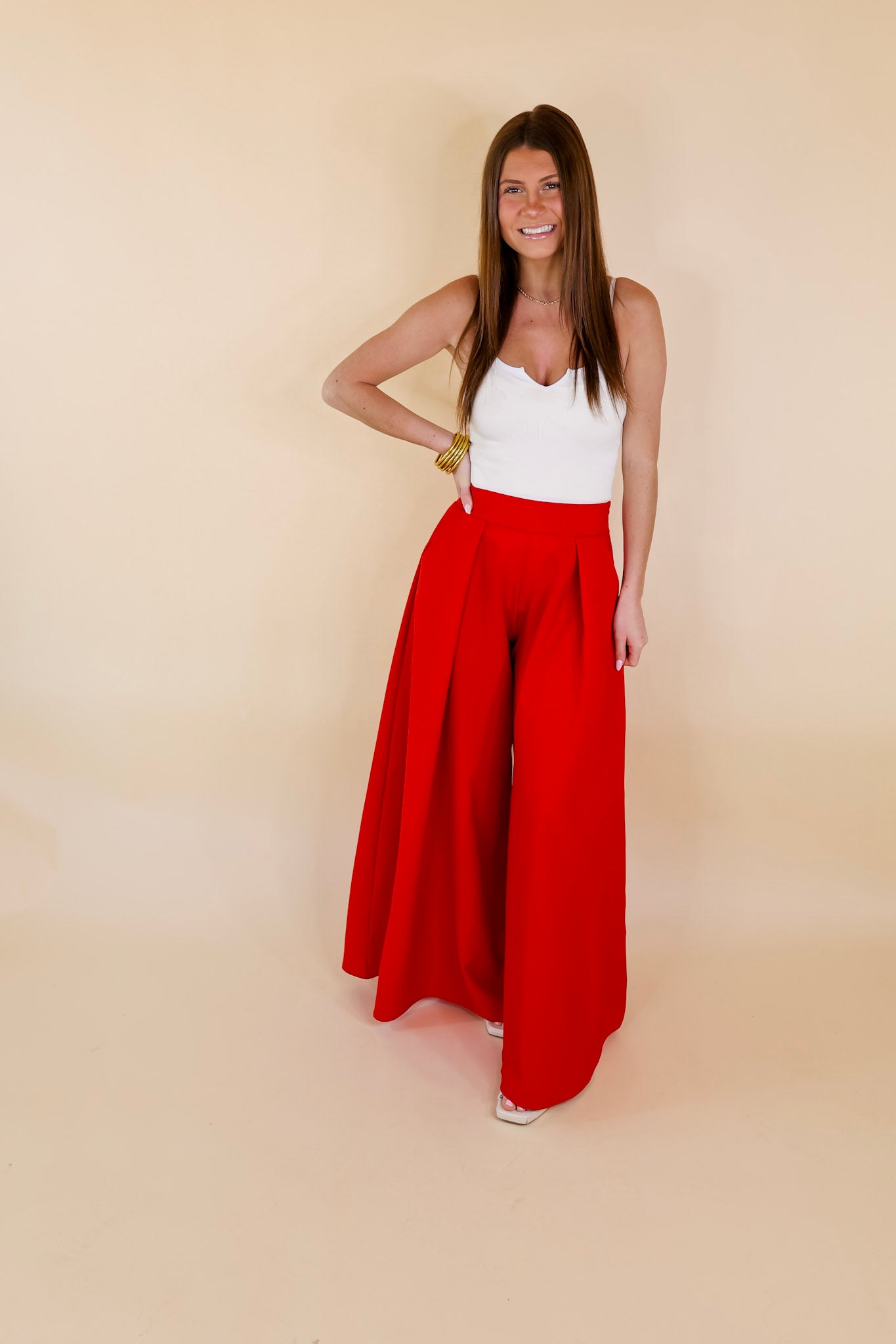 Urban Wonders Wide Leg Pants in Red - Giddy Up Glamour Boutique