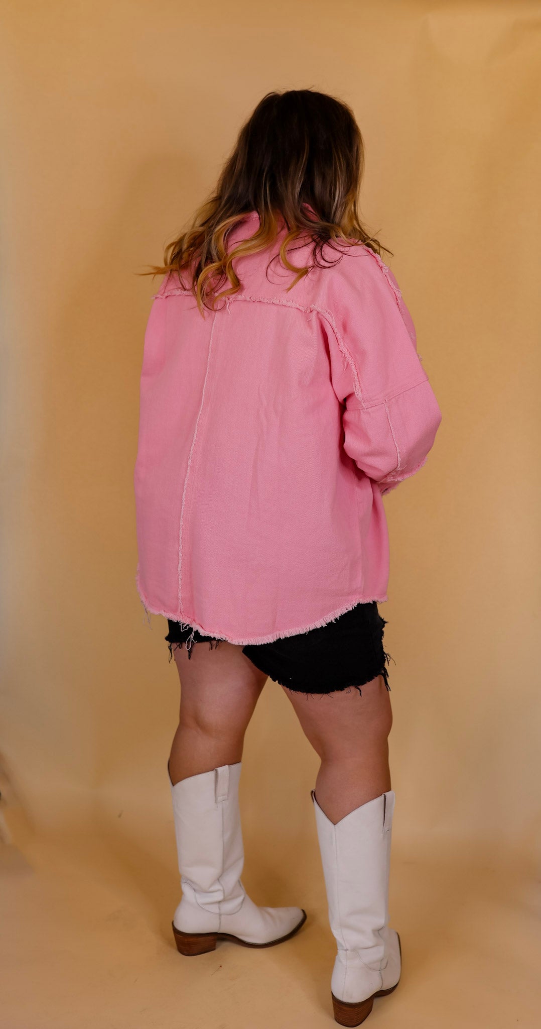 Not A Secret Fringe Button Up Jacket with Raw Hem in Electric Pink - Giddy Up Glamour Boutique