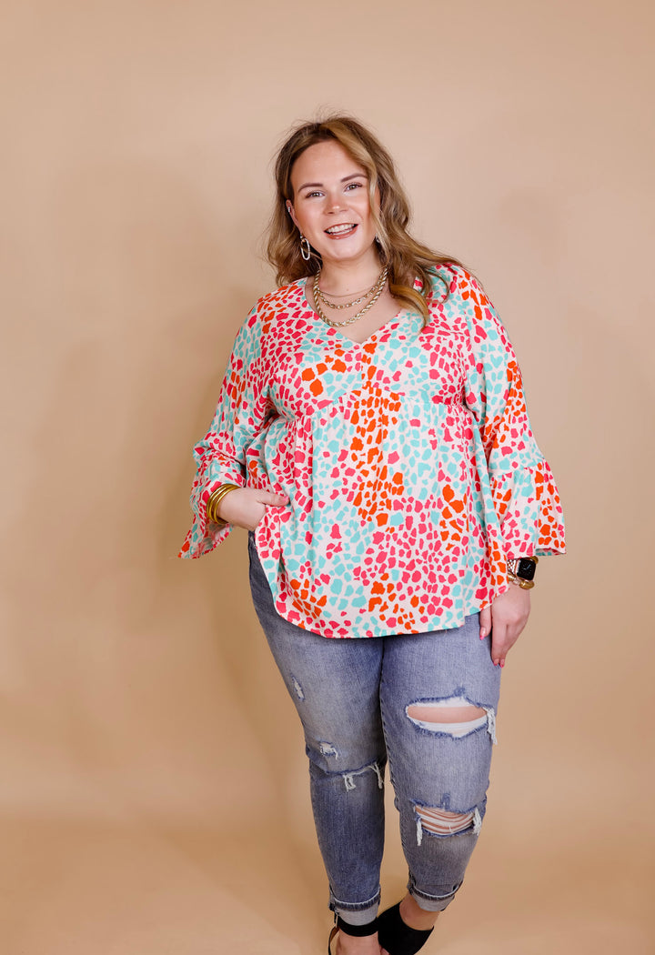 Feeling Ideal Multi Color Dotted Babydoll Top with Ruffle 3/4 Sleeves in Ivory - Giddy Up Glamour Boutique