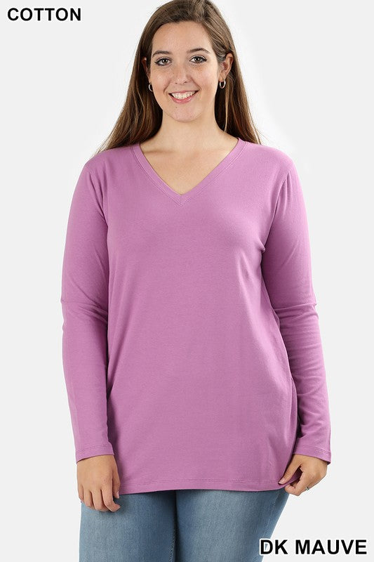 Tri-blend V Neck Solid Longsleeve Tee in Lavender - Giddy Up Glamour Boutique