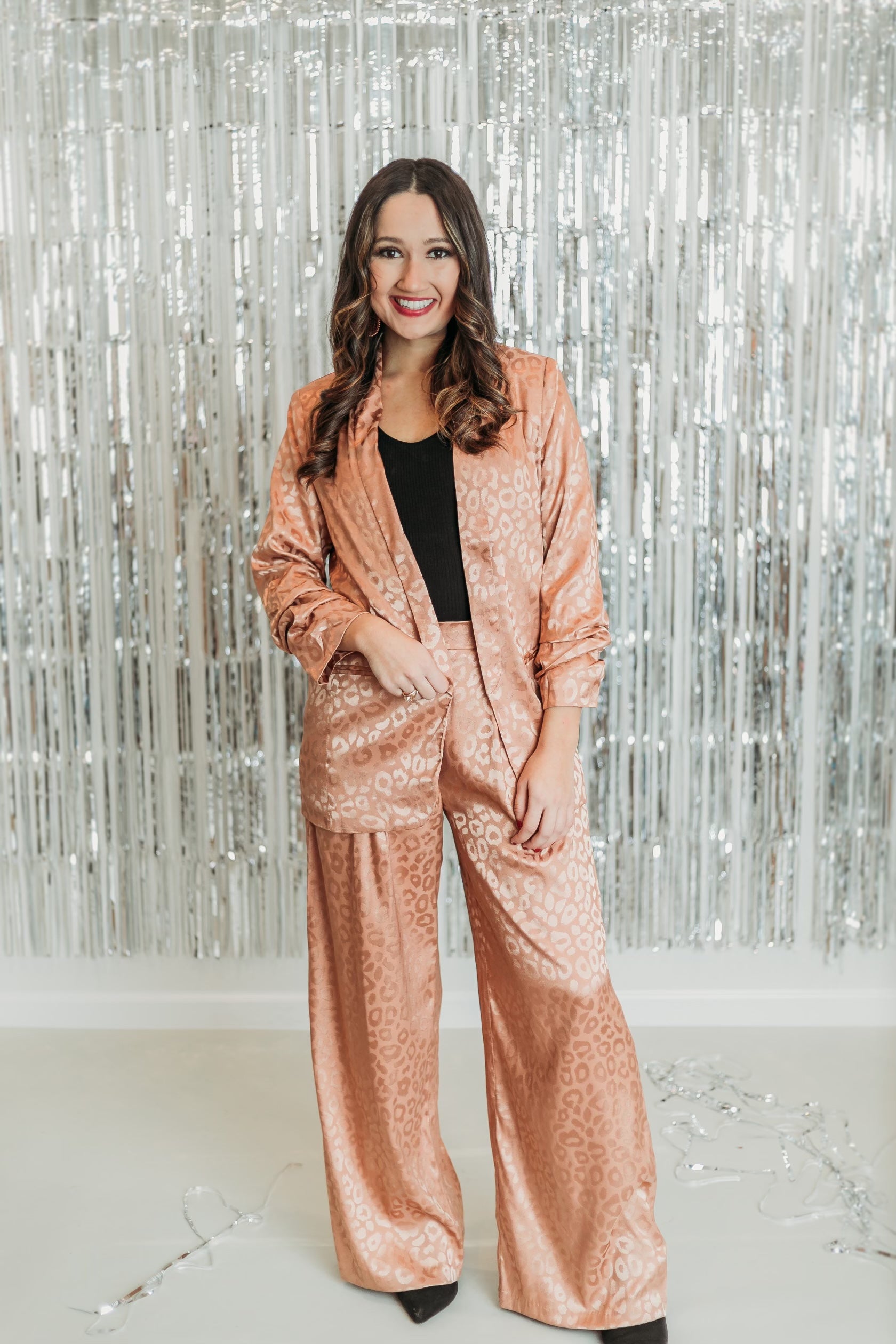 Money Moves Ruched Sleeve Leopard Blazer in Copper - Giddy Up Glamour Boutique