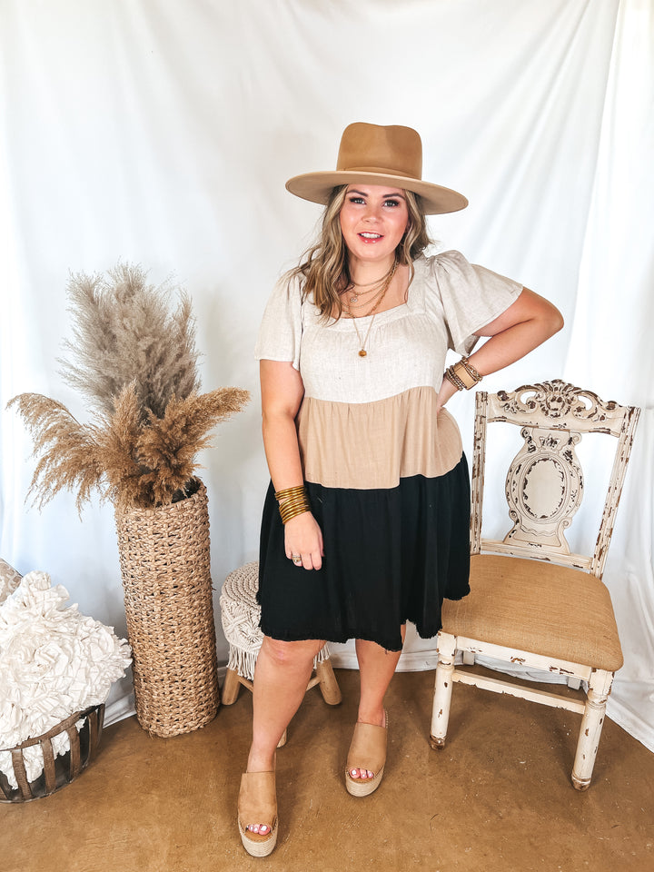 Promised Love Square Neck Color Block Dress in Brown and Black - Giddy Up Glamour Boutique