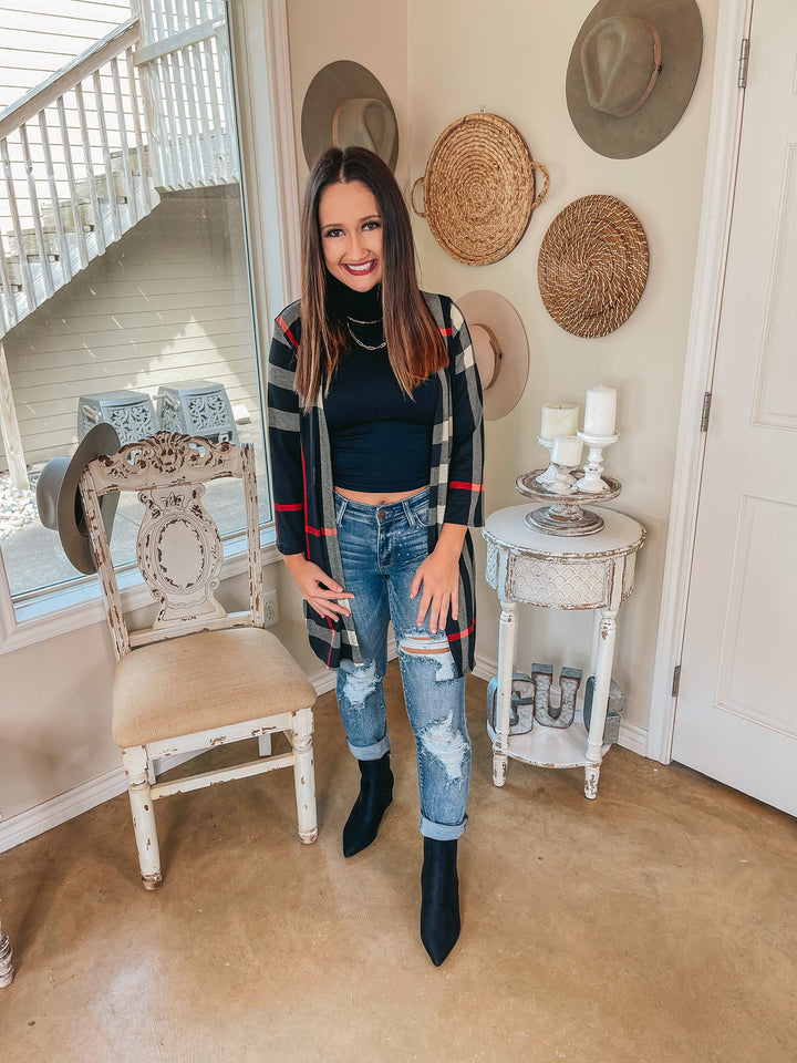 All Eyes On You Plaid Cardigan in Black - Giddy Up Glamour Boutique