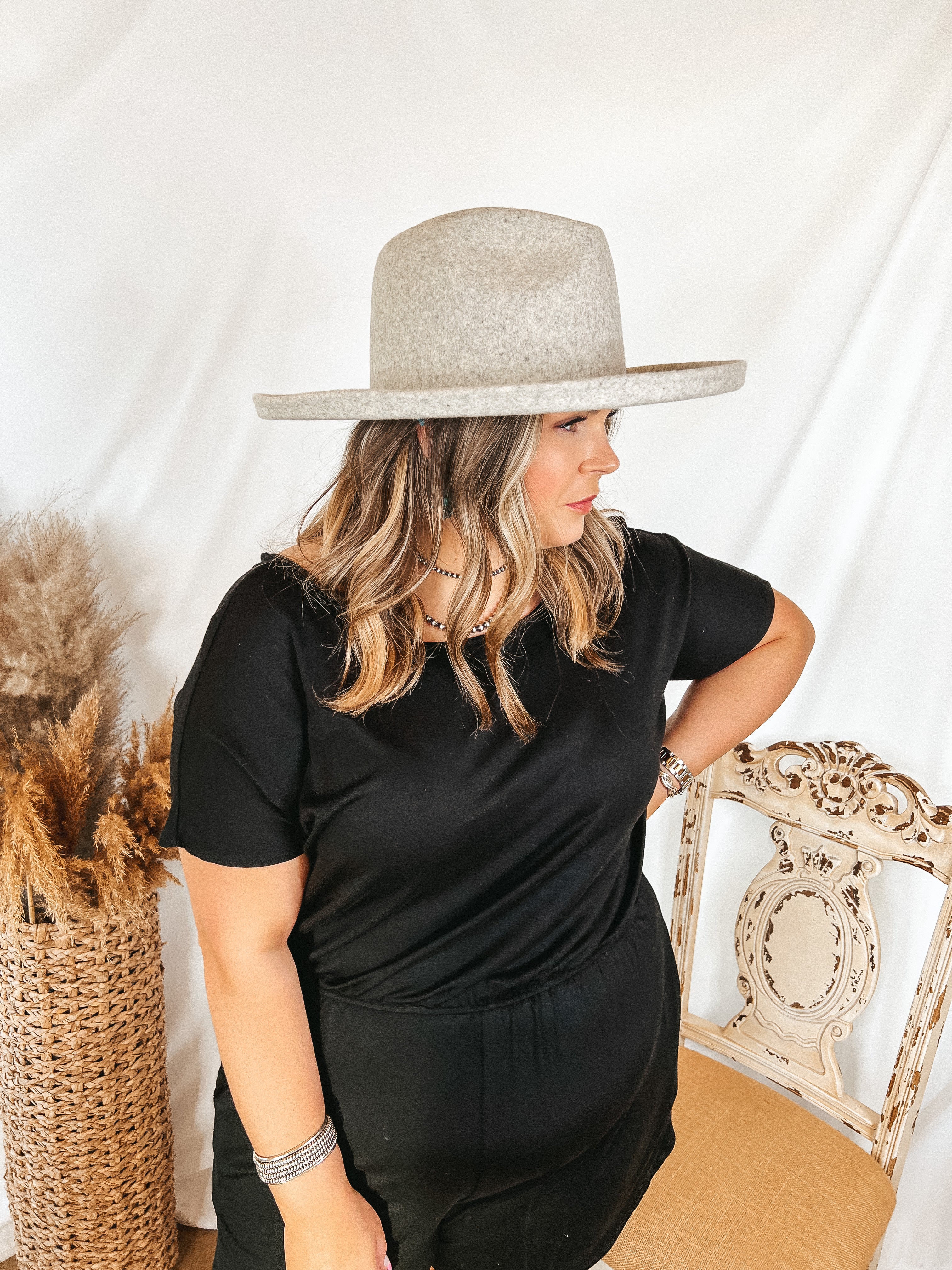 GiGi Pip | Cara Loren Pencil Brim Wool Felt Hat in Heather Grey - Giddy Up Glamour Boutique