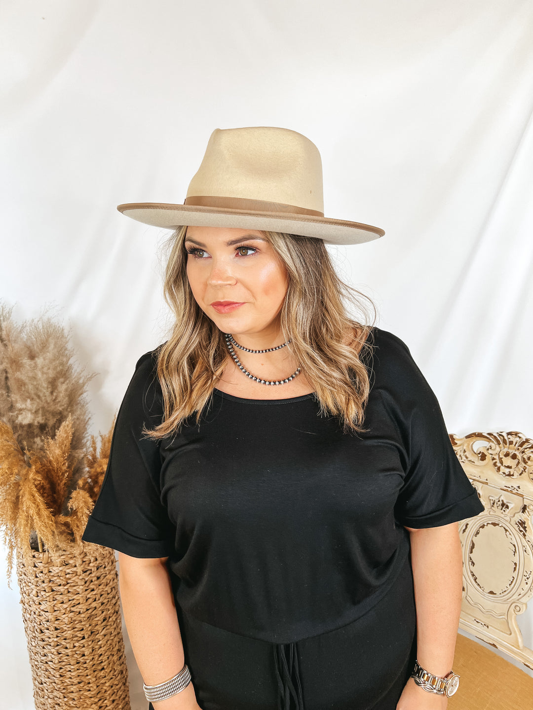 GiGi Pip | Monroe Wool Felt Rancher Hat with Ribbon Band in Off White - Giddy Up Glamour Boutique