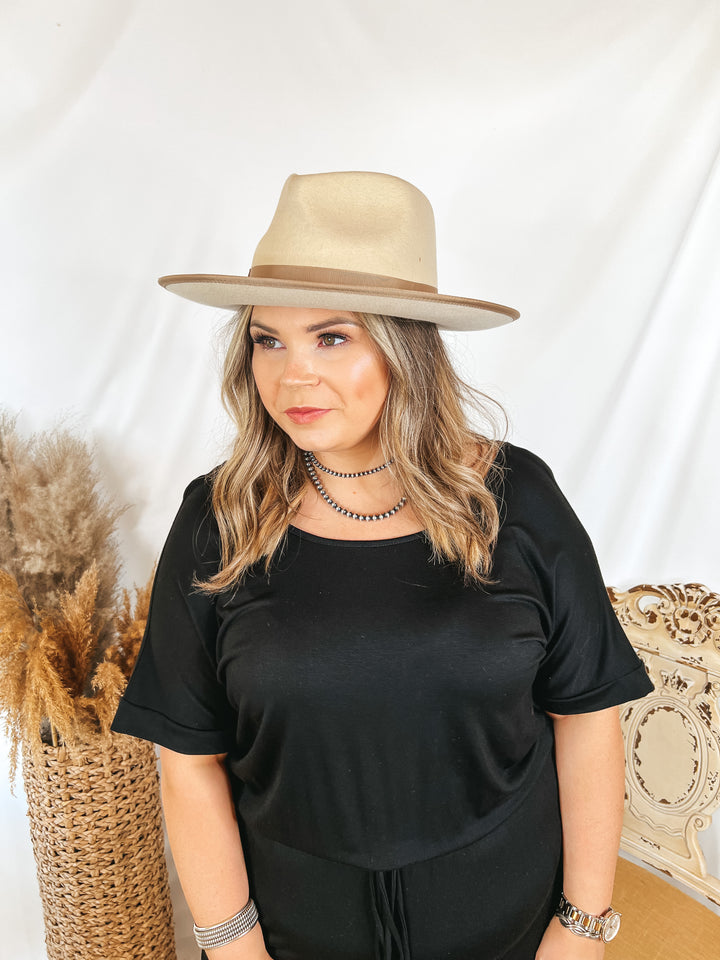 GiGi Pip | Monroe Wool Felt Rancher Hat with Ribbon Band in Off White - Giddy Up Glamour Boutique