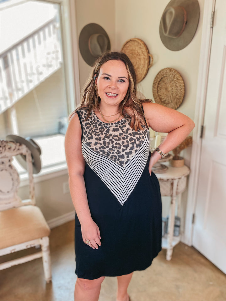Pretty in Prints Leopard and Striped Tank Top Dress in Black - Giddy Up Glamour Boutique