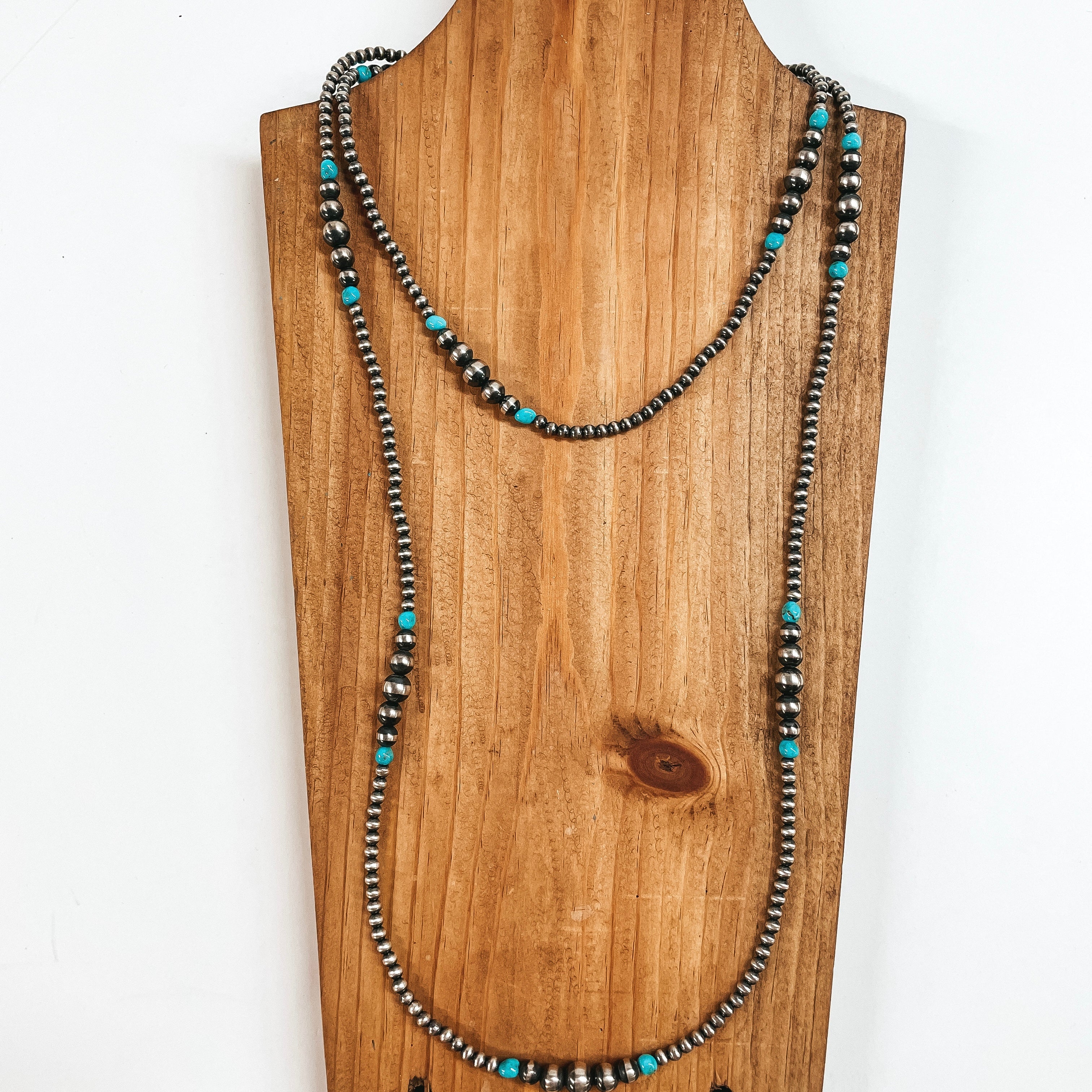 Navajo | Navajo Handmade Sterling Silver Graduated Navajo Pearl Necklace with Turquoise Beads - Giddy Up Glamour Boutique
