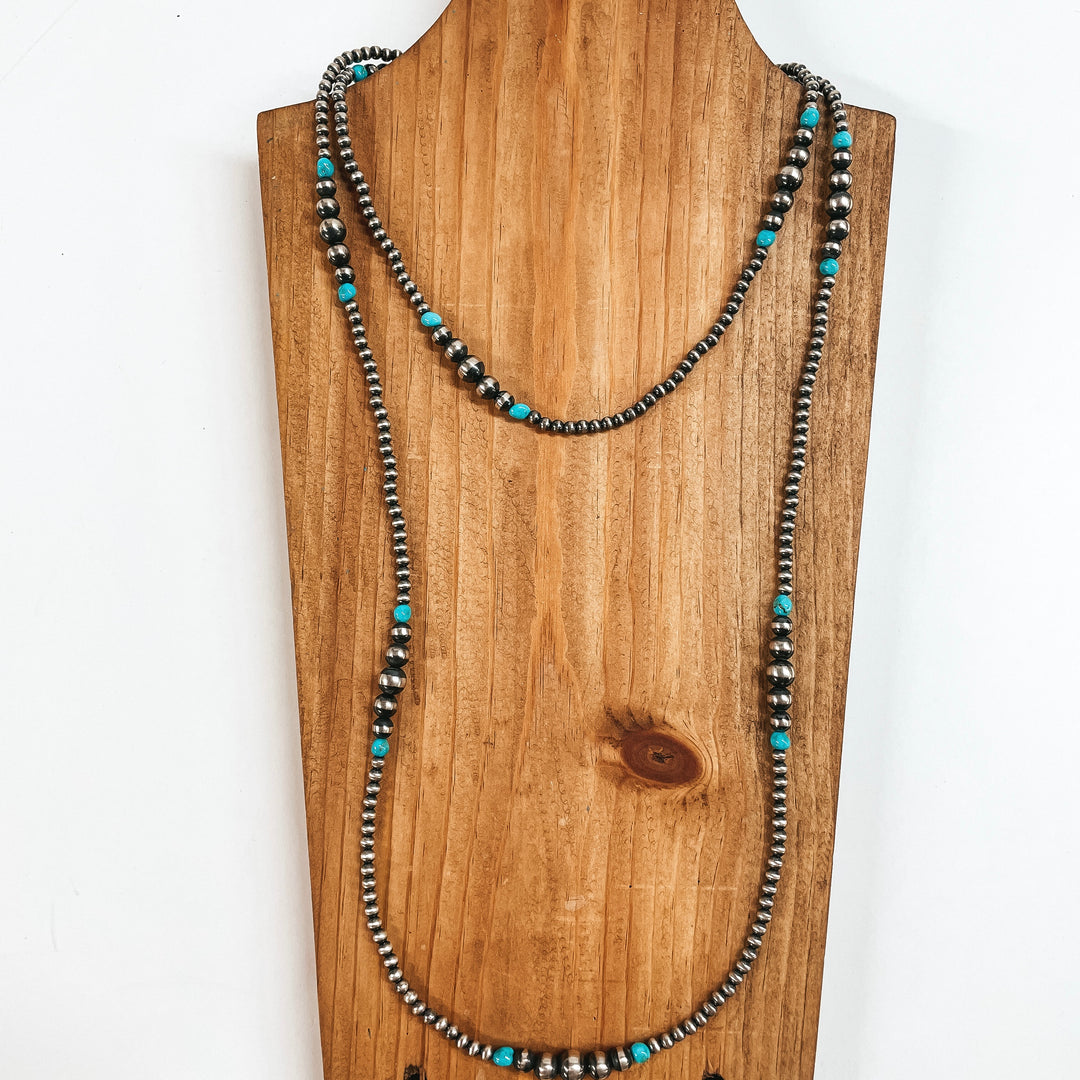 Navajo | Navajo Handmade Sterling Silver Graduated Navajo Pearl Necklace with Turquoise Beads - Giddy Up Glamour Boutique