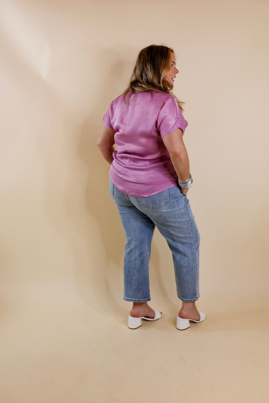 Channeling Confidence Notch Neck Short Sleeve Top in Dusty Purple - Giddy Up Glamour Boutique