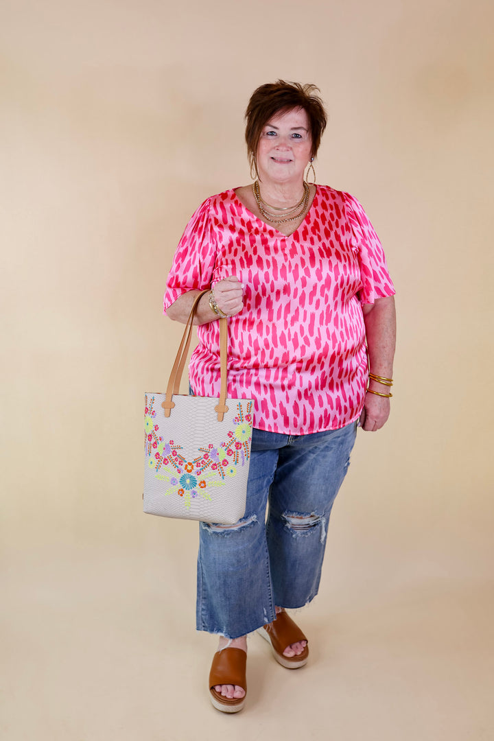 Giving You More Satin Dotted Print V Neck Blouse in Pink Mix - Giddy Up Glamour Boutique