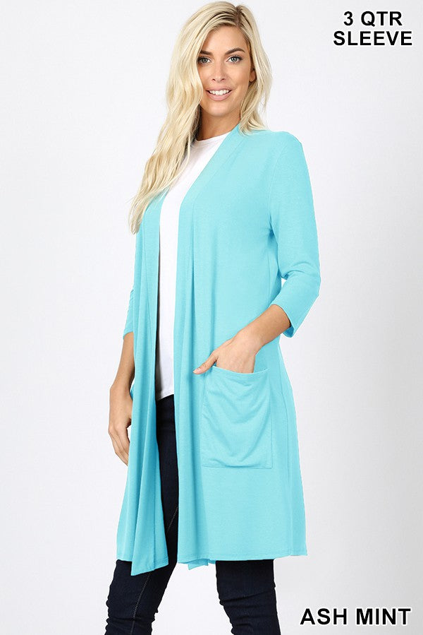 SLOUCHY POCKET OPEN CARDIGAN in ASH MINT - Giddy Up Glamour Boutique