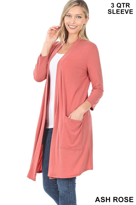 SLOUCHY POCKET OPEN CARDIGAN in ASH ROSE - Giddy Up Glamour Boutique