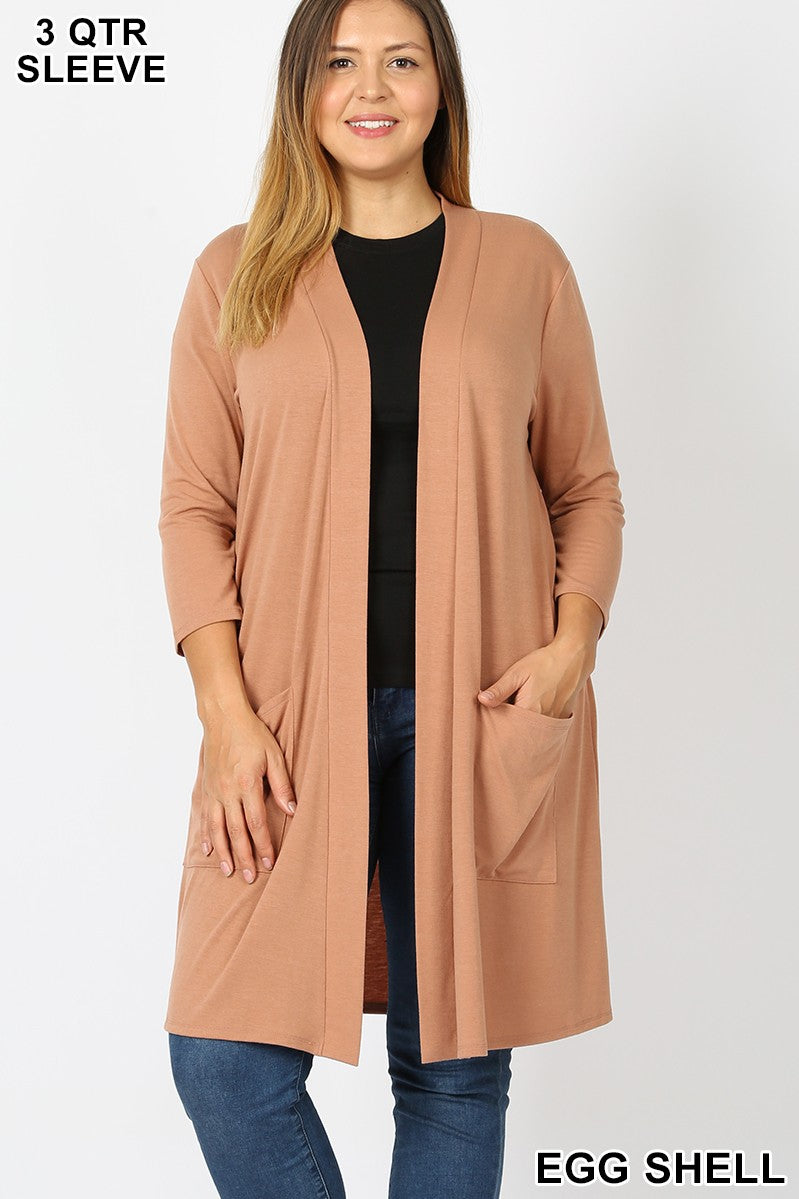 PLUS SLOUCHY POCKET OPEN CARDIGAN in EGG SHELL - Giddy Up Glamour Boutique