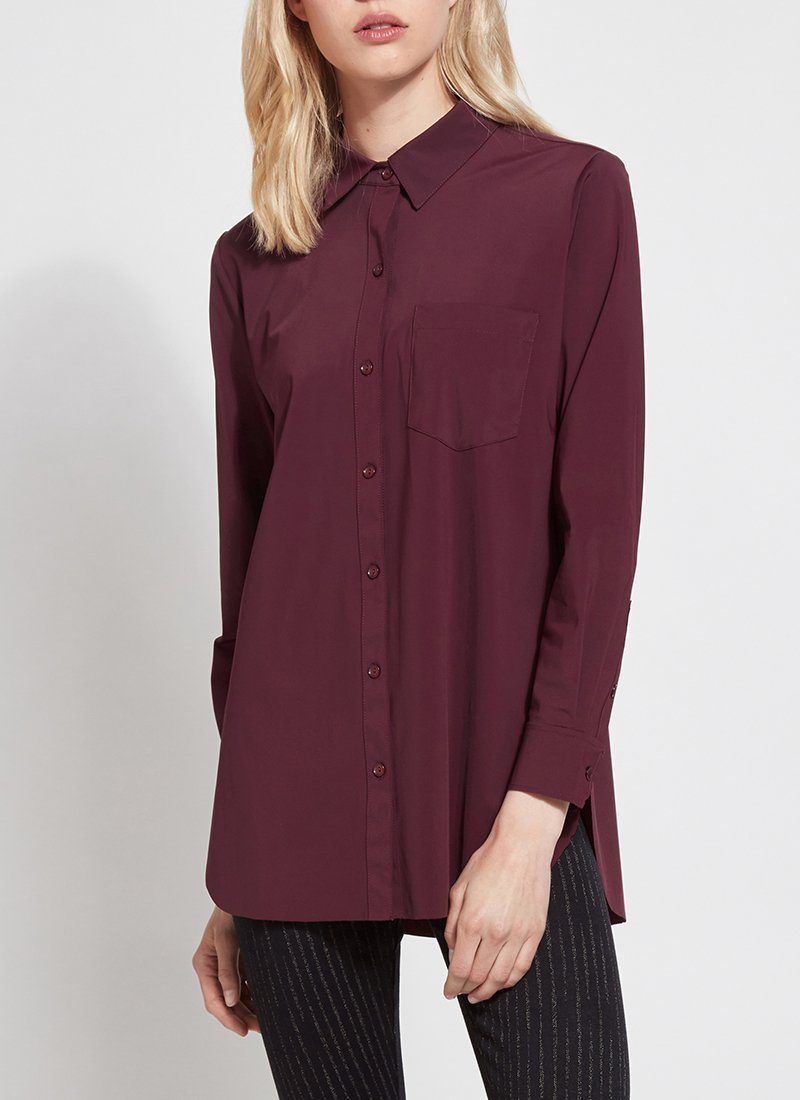 Online Exclusive | Lysse Schiffer Button Down Dress Shirt in Fig (Plum Purple) - Giddy Up Glamour Boutique