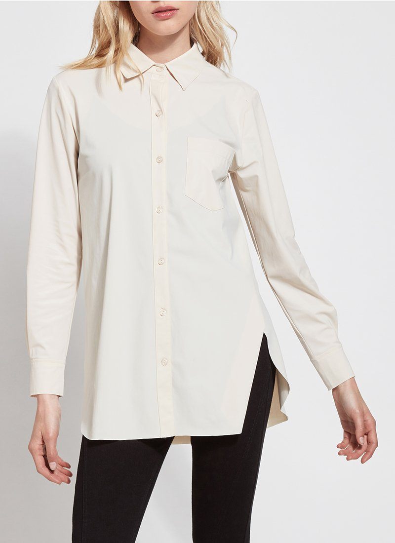 Online Exclusive | Lysse Schiffer Button Down Dress Shirt in Oyster (Ivory) - Giddy Up Glamour Boutique