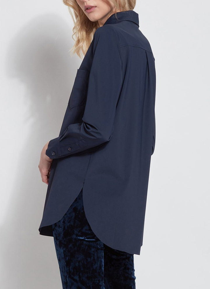 Online Exclusive | Lysse Schiffer Button Down Dress Shirt in Twilight (Navy Blue) - Giddy Up Glamour Boutique