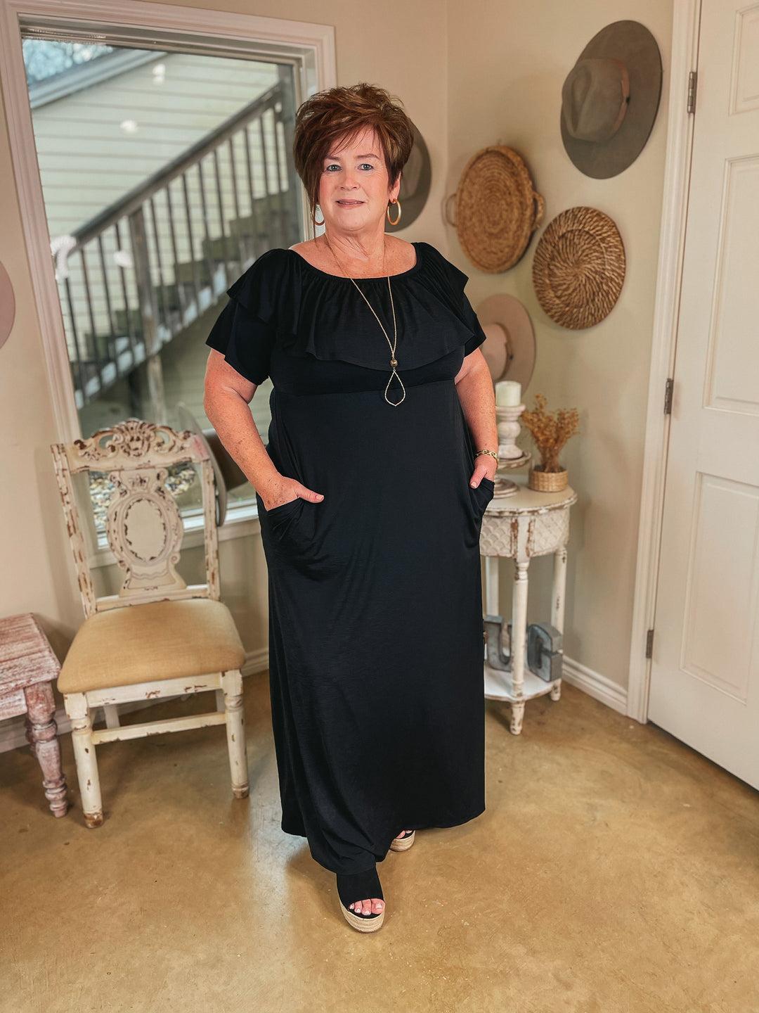 For Forever Bulgari Ruffled Maxi Dress in Black - Giddy Up Glamour Boutique