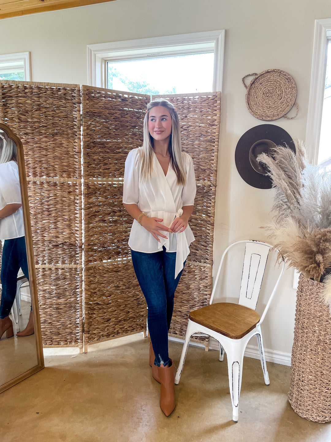 Feeling Fancy Wrap Top with Waist Tie in White - Giddy Up Glamour Boutique