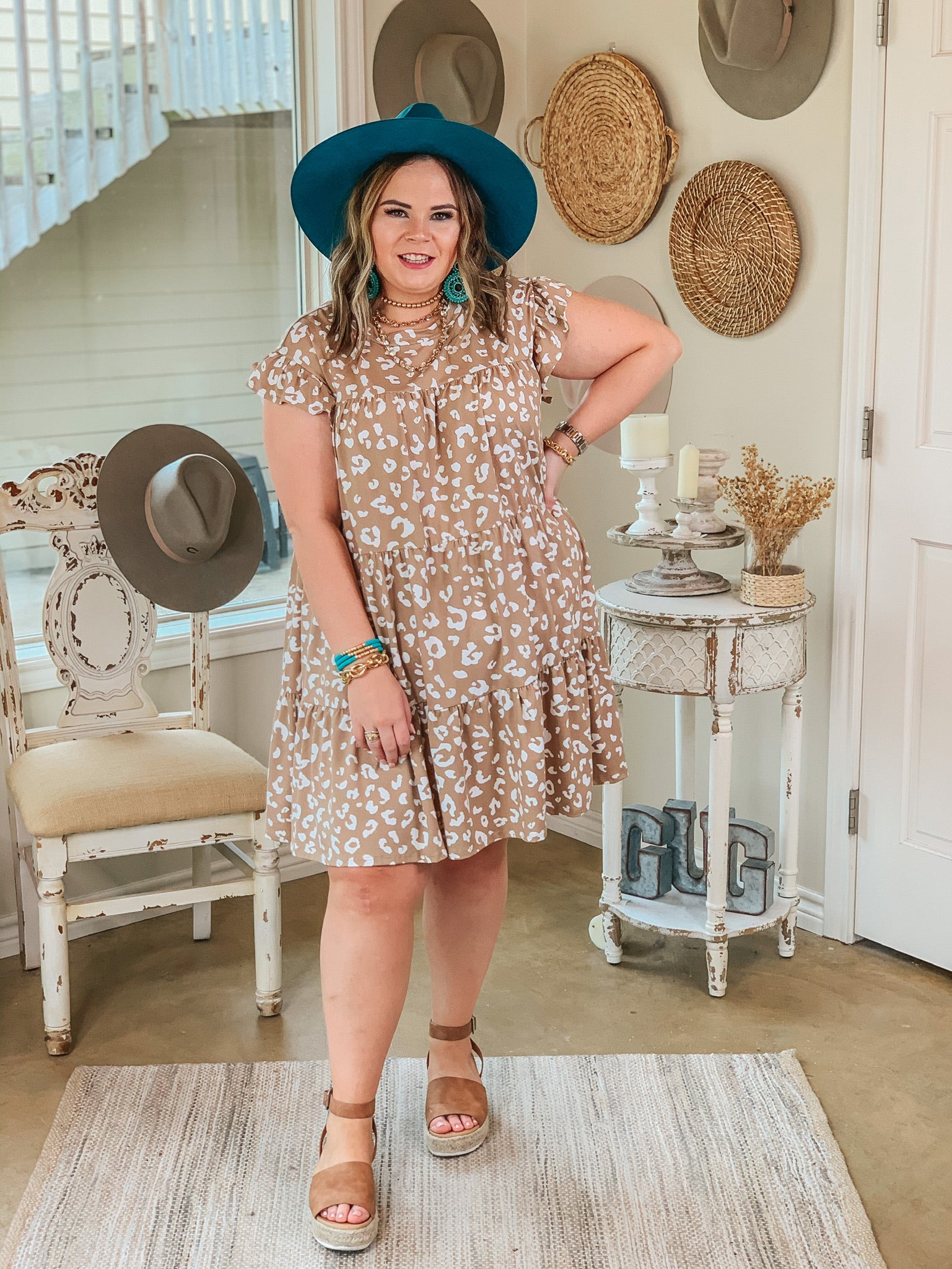 Instant Attraction Leopard Ruffle Tiered Dress in Latte Brown - Giddy Up Glamour Boutique