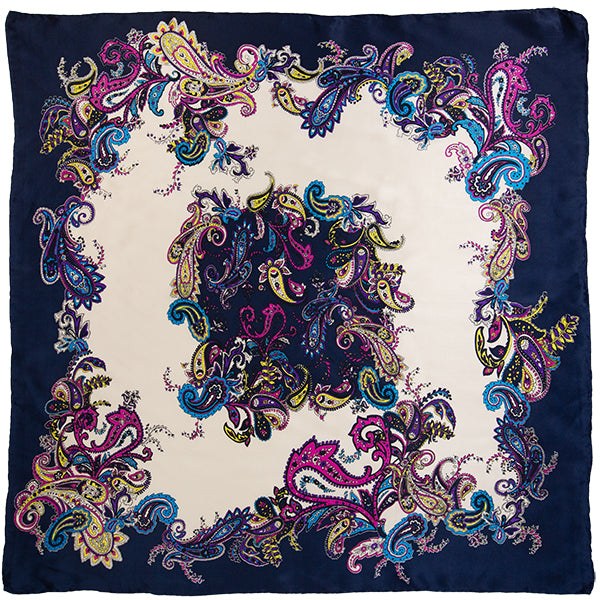 Mini Frenzy Charmeuse Wild Rag in Ivory and Navy - Giddy Up Glamour Boutique