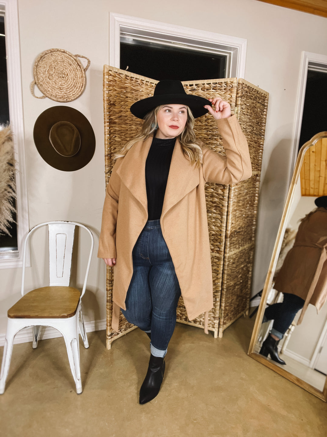 NYC Dreamer Open Front Jacket with Waist Tie in Tan - Giddy Up Glamour Boutique