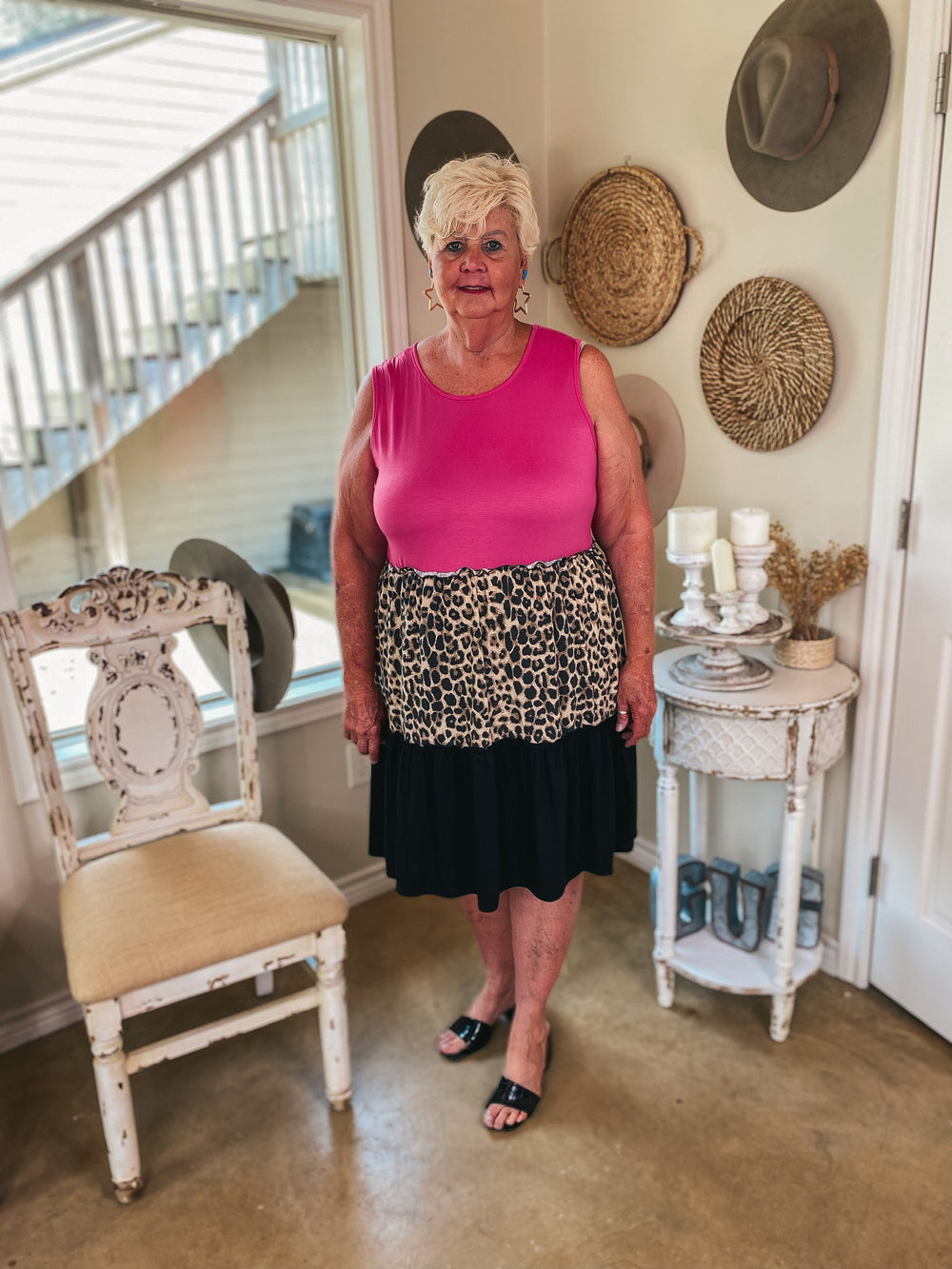 Right On Time Ruffle Tiered Leopard Print Block Dress in Fuchsia - Giddy Up Glamour Boutique