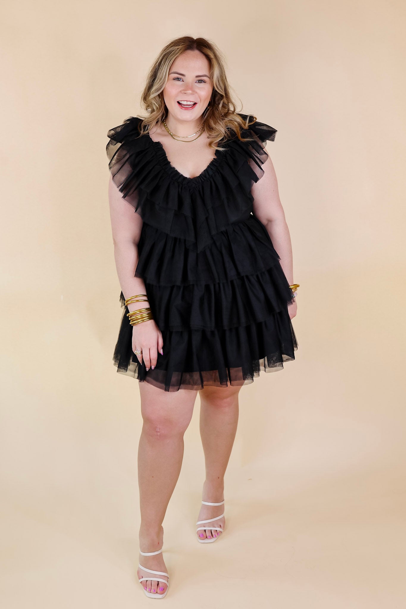 Dazzle The Room Tulle Tiered Dress in Black - Giddy Up Glamour Boutique