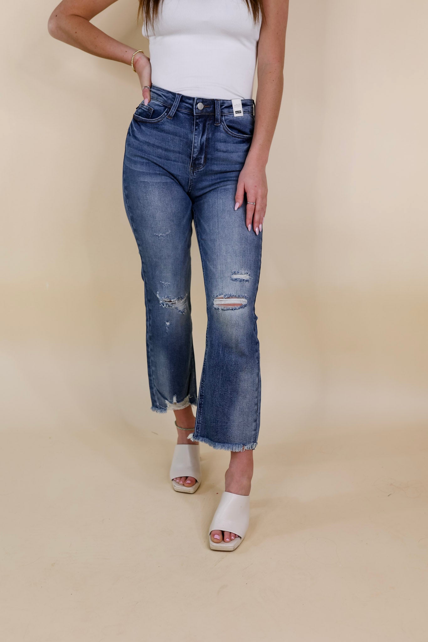 Judy Blue | Iconic Crush Destroy Cropped Straight Jeans in Medium Wash - Giddy Up Glamour Boutique