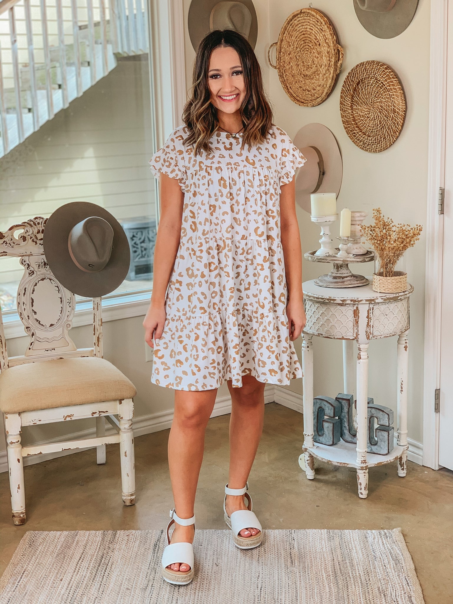 Instant Attraction Leopard Ruffle Tiered Dress in Ivory - Giddy Up Glamour Boutique