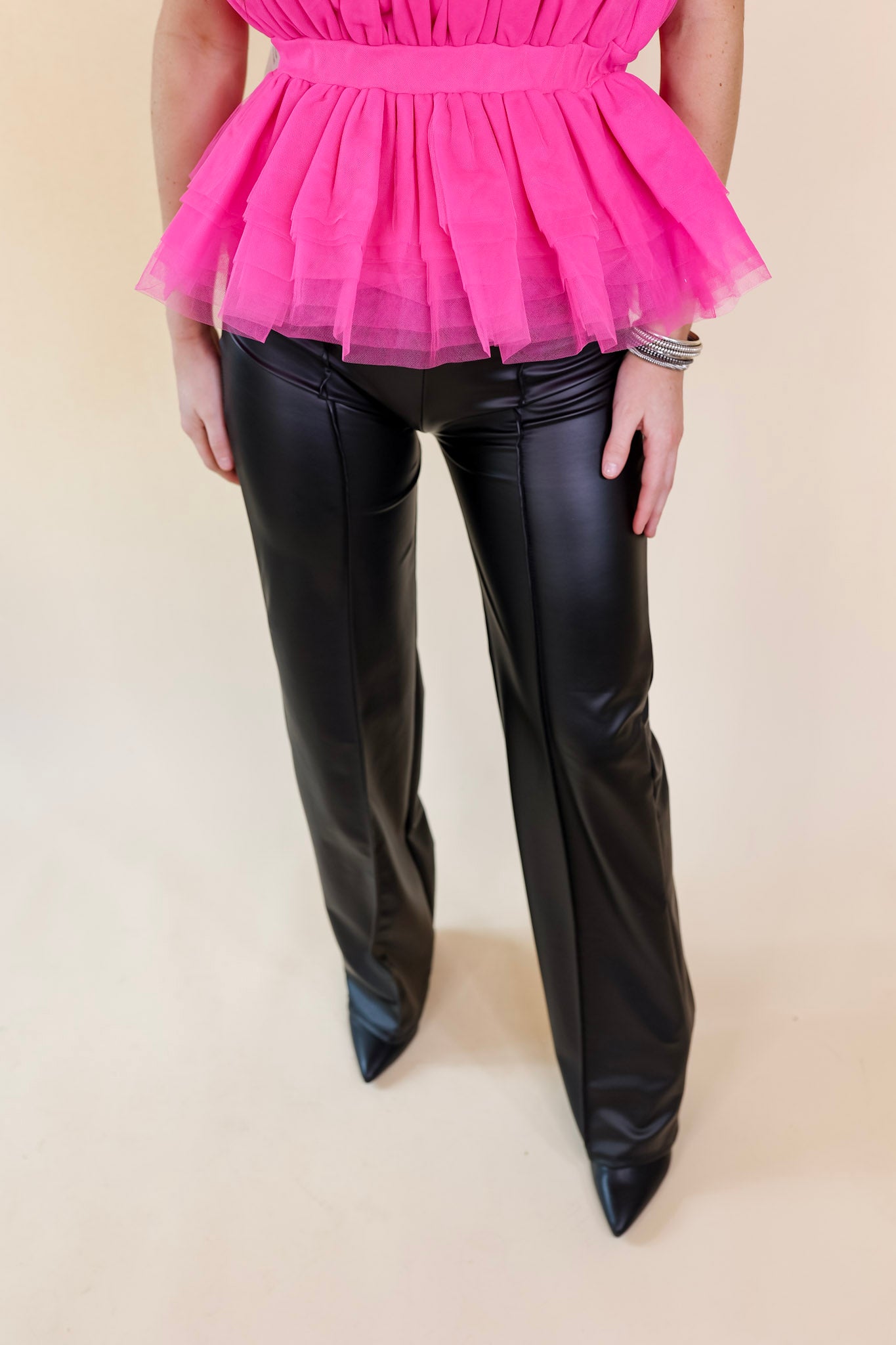 Advice For You Straight Leg Faux Leather Straight Leg with Front Seam in Black - Giddy Up Glamour Boutique