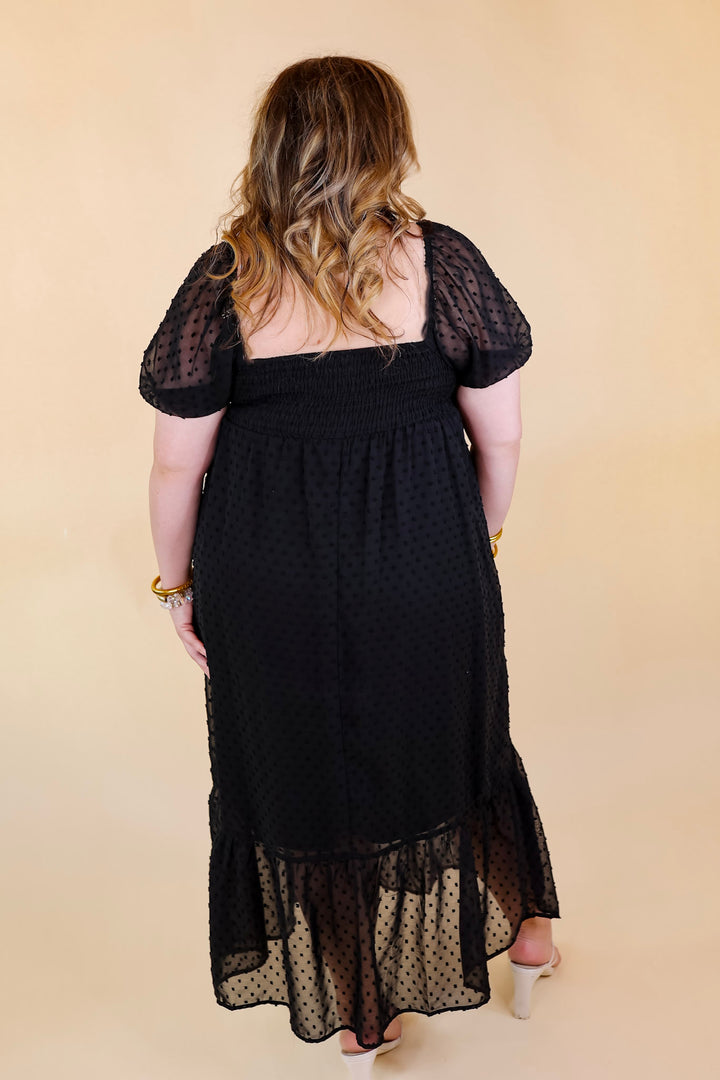 Love And Beyond Swiss Dot Short Sleeve Midi Dress in Black - Giddy Up Glamour Boutique