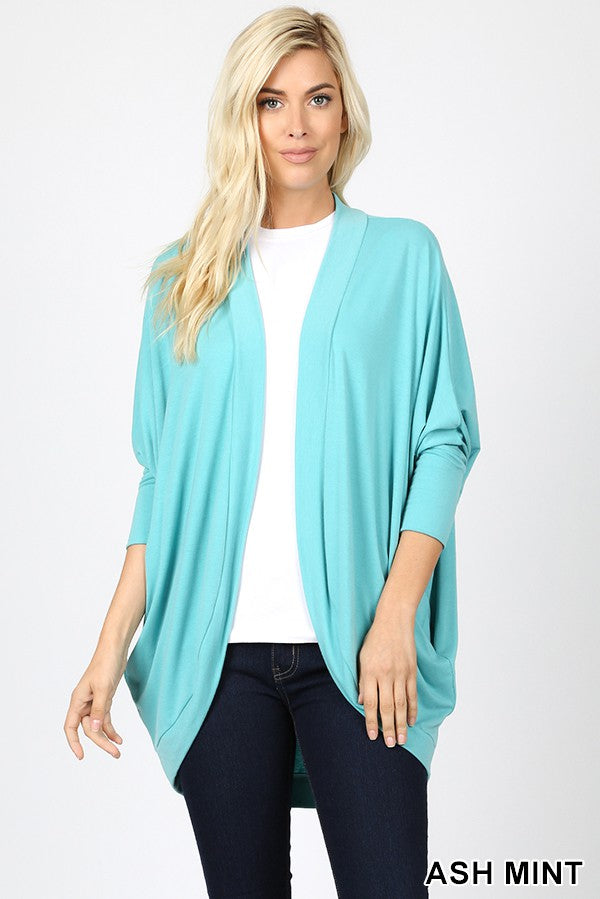 3/4 SLEEVE COCOON WRAP CARDIGAN in ASH MINT - Giddy Up Glamour Boutique