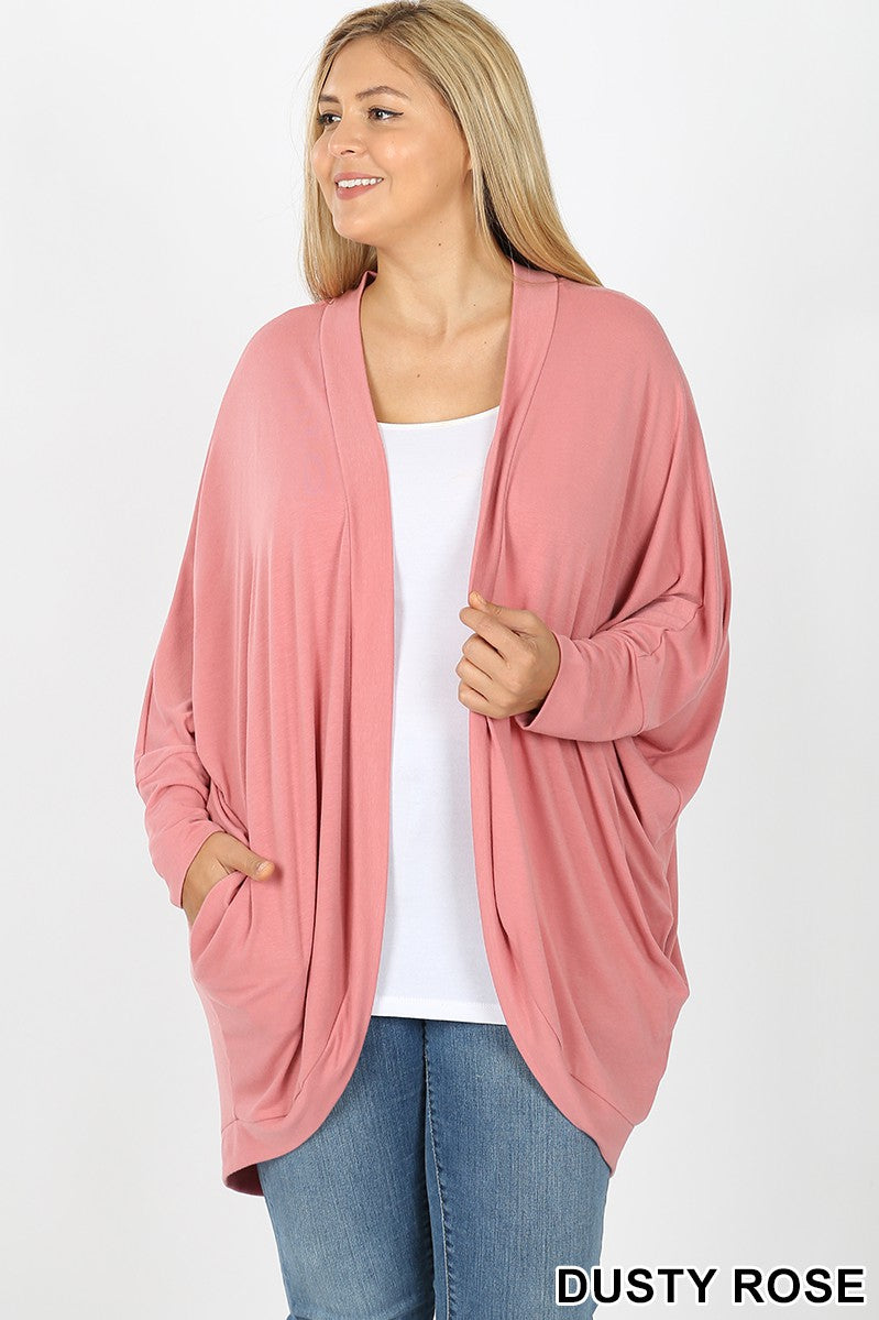 3/4 SLEEVE COCOON WRAP CARDIGAN in DUSTY ROSE - Giddy Up Glamour Boutique