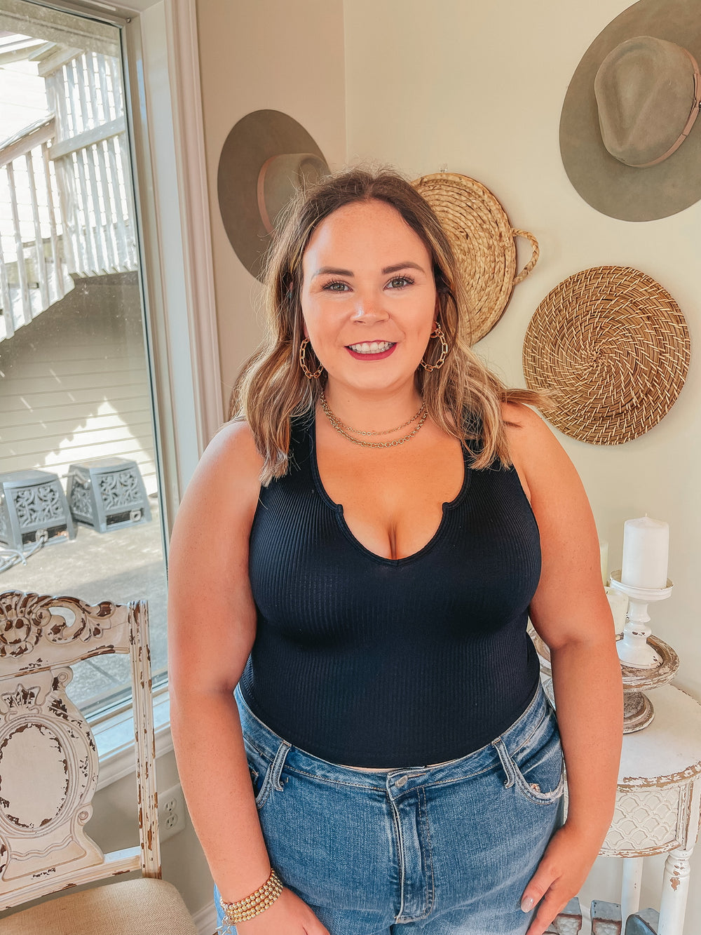 Dream Babe Notched Neckline Crop Tank Top in Black - Giddy Up Glamour Boutique