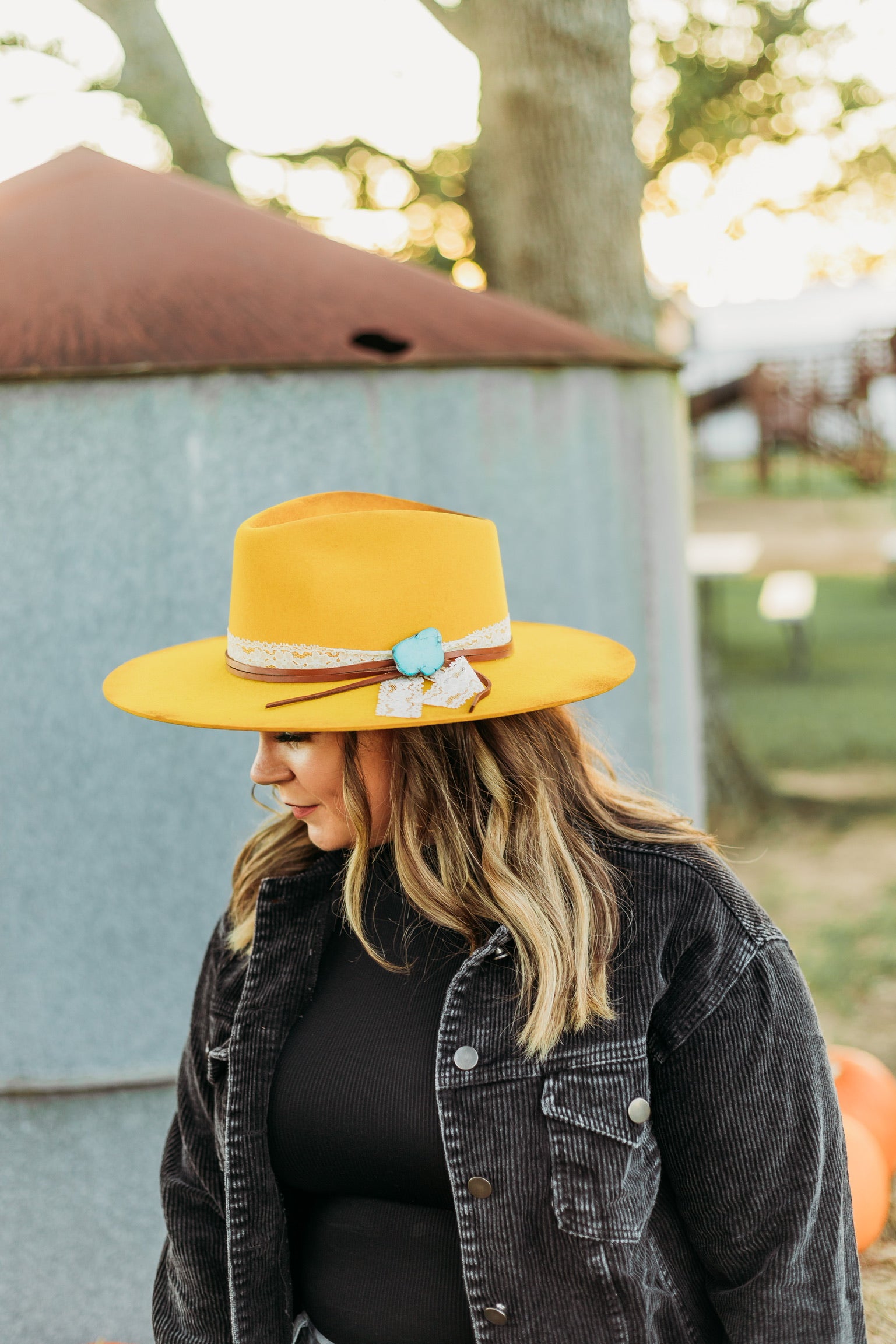 Charlie 1 Horse | Smoke Show Wool Felt Hat with Lace and Leather Band and Turquoise Slab - Giddy Up Glamour Boutique