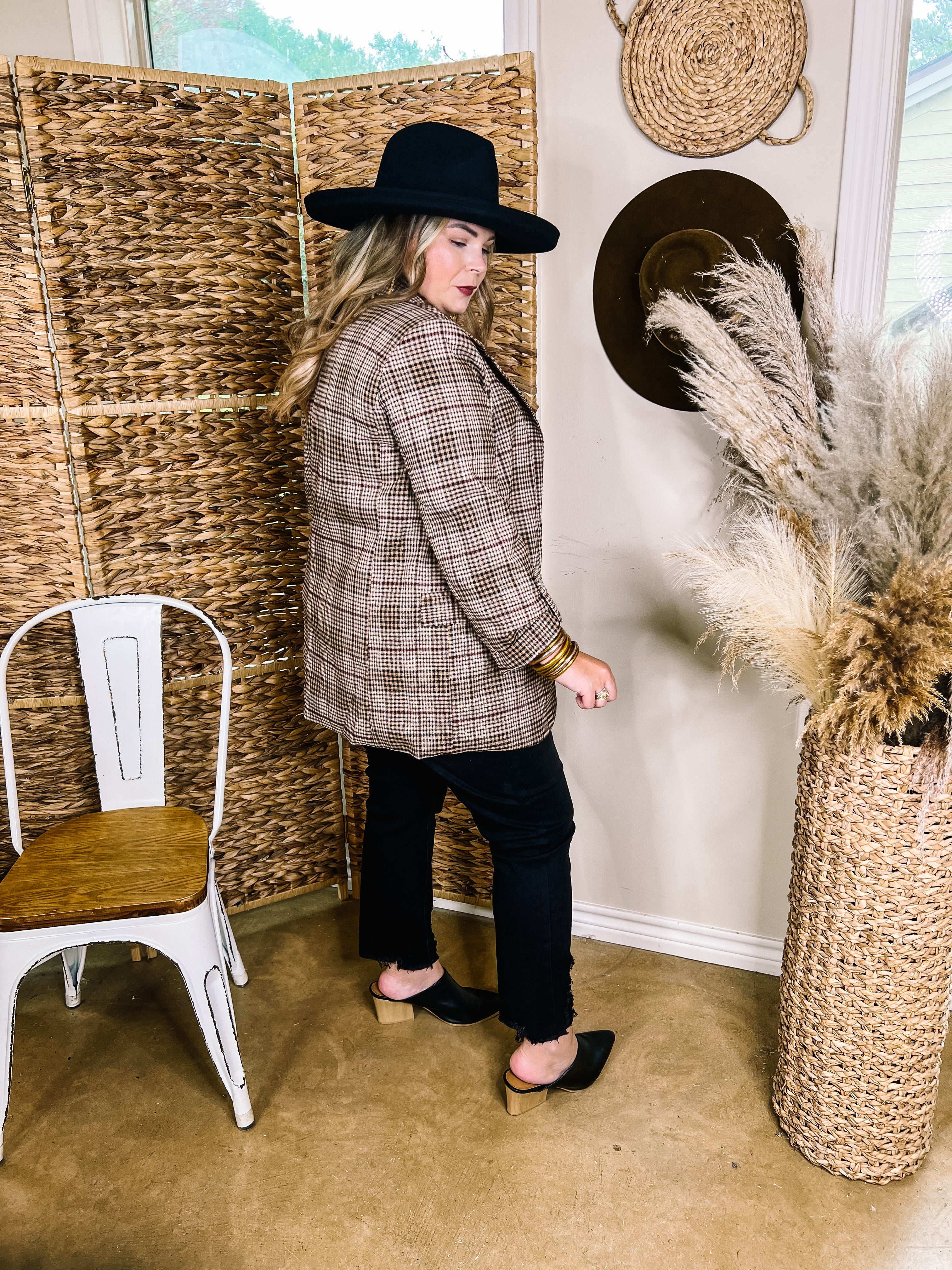 Insta Famous Plaid Open Front Blazer with Pockets in Brown Mix - Giddy Up Glamour Boutique