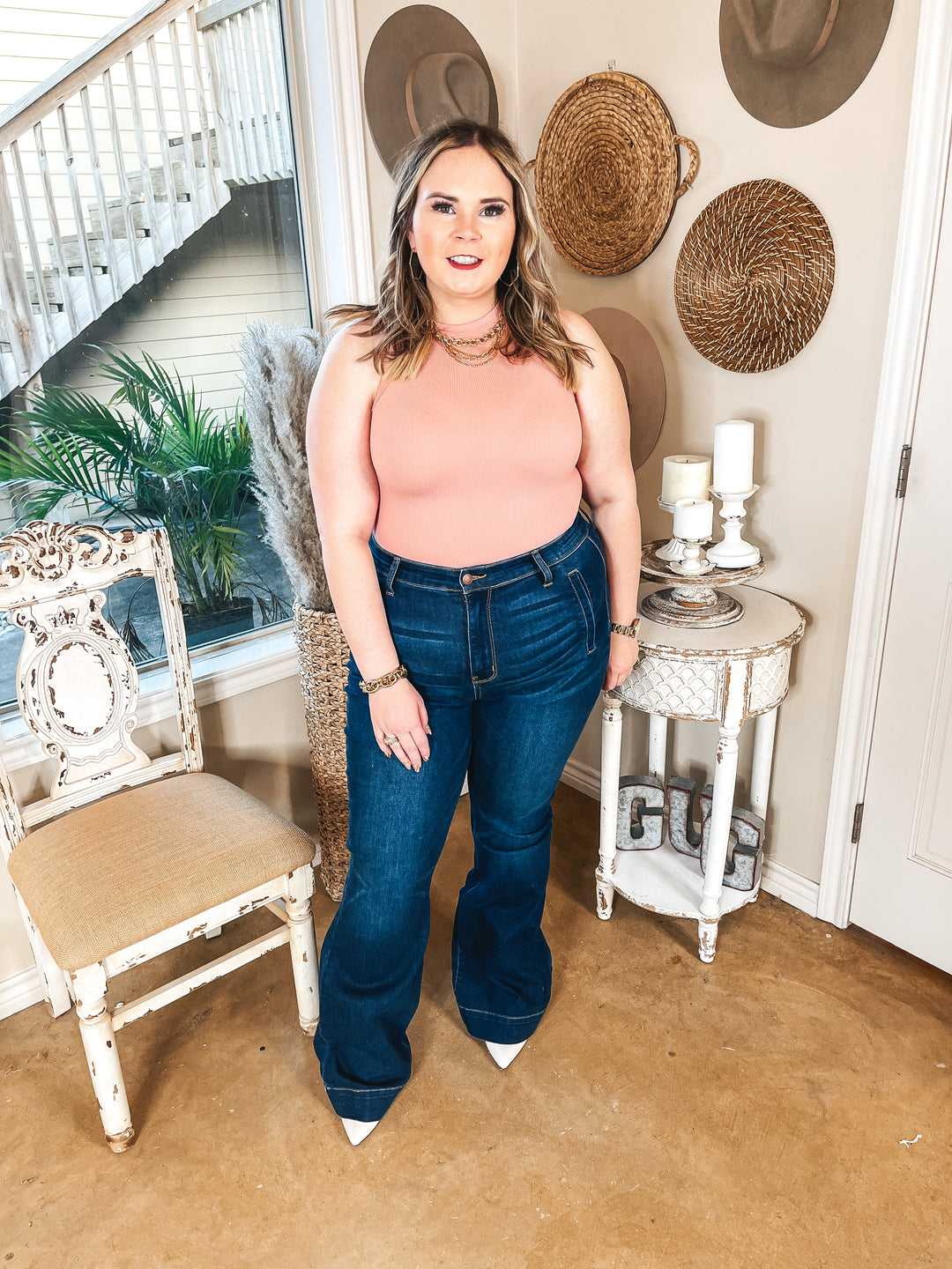 Chill With Me Ribbed Tank Top Body Suit in Blush Pink - Giddy Up Glamour Boutique