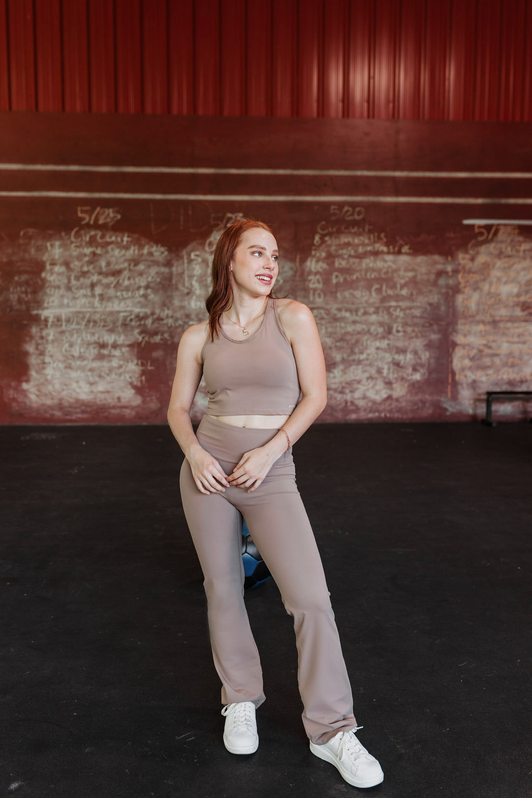 CrossFit Cutie Racer Back Tank Top Sports Bra in Taupe - Giddy Up Glamour Boutique