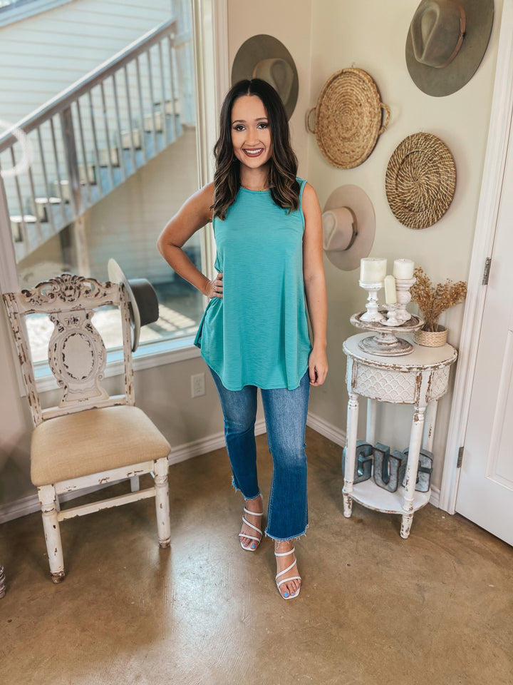 Give Me Joy Solid Bulgari A-Line Tank Top in Turquoise - Giddy Up Glamour Boutique