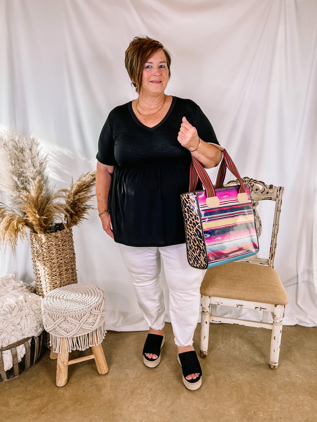 Biggest Smile Short Sleeve V Neck Babydoll Top in Black - Giddy Up Glamour Boutique