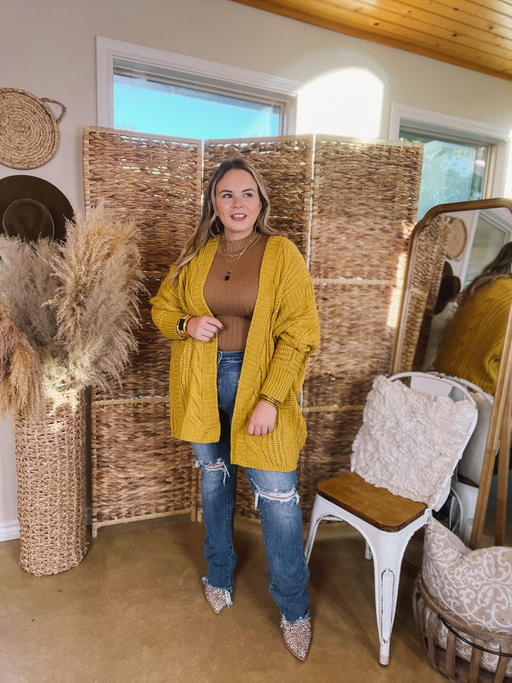 Caramel Spice Kisses Long Sleeve Dolman Cardigan in Mustard Yellow - Giddy Up Glamour Boutique