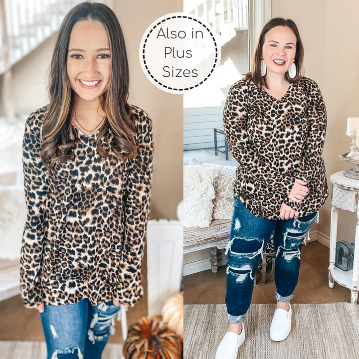 Keep Things Simple Long Sleeve V Neck Pullover Top in Leopard - Giddy Up Glamour Boutique